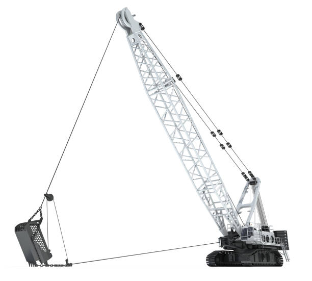 istock Dragline Excavator heavy construction machinery 3D rendering on white background 2163140120