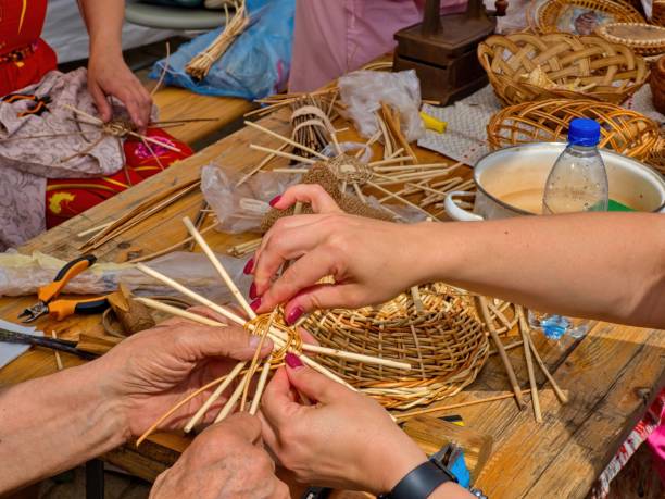 istock Basket weaving master class. Making handmade household items 2163144205