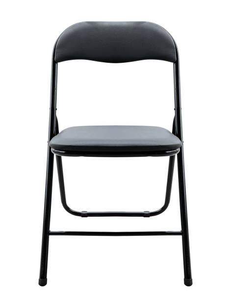 istock Black steel folding chair isolated on white background with clipping path 2163145441