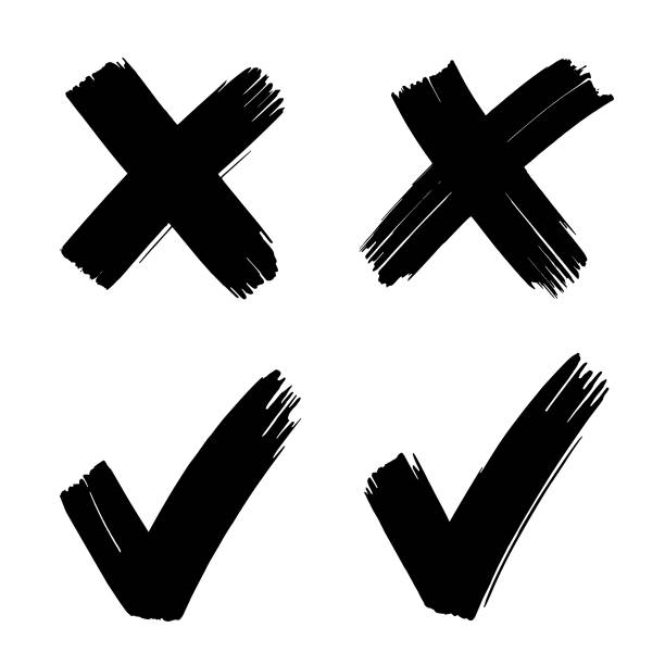 Check mark and cross signs. Brush strokes. Hand drawn design elements.