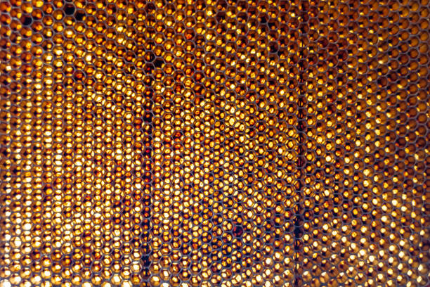 istock Drop of bee honey drip from hexagonal honeycombs filled with golden nectar 2163149997