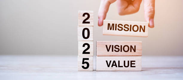 istock wooden block with text 2025 MISSION, VISION and VALUE on table background. Resolution, strategy, solution, goal, business and New Year holiday concepts 2163150966