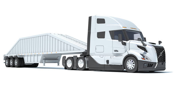 istock Truck with Bottom Dump Trailer 3D rendering on white background 2163152312
