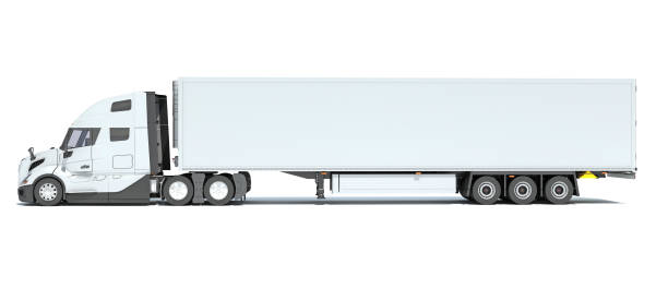istock Truck with Reefer Refrigerator Trailer 3D rendering on white background 2163152323