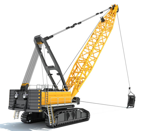istock Dragline Excavator heavy construction machinery 3D rendering on white background 2163152498