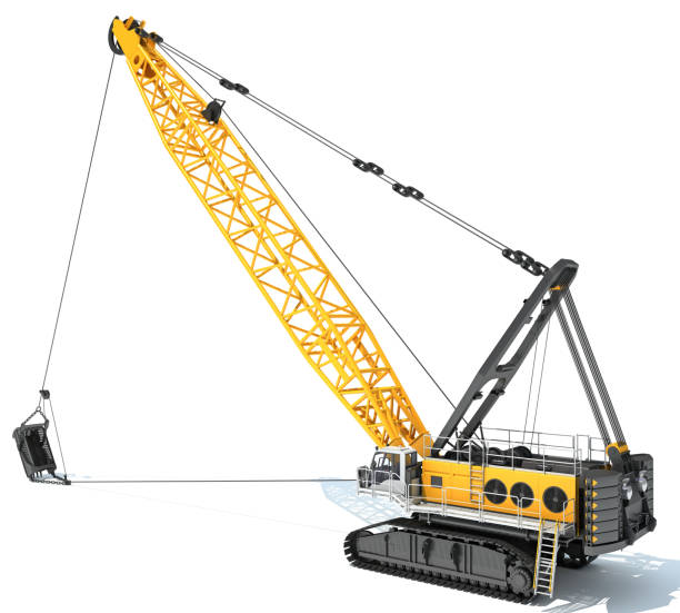 istock Dragline Excavator heavy construction machinery 3D rendering on white background 2163152581