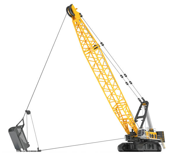 istock Dragline Excavator heavy construction machinery 3D rendering on white background 2163152582