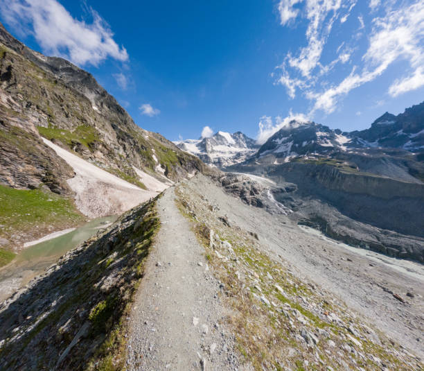 istock Narrow Mountain Path with Majestic Glacier View 2163163255
