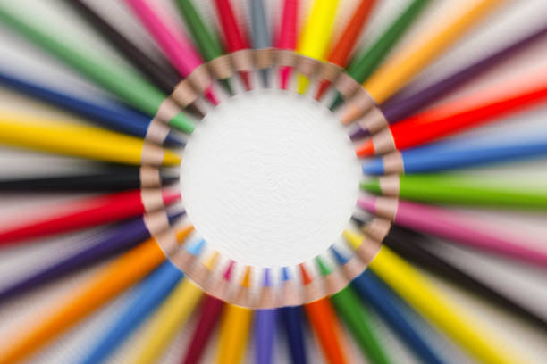 Colorful Pencils in Water with Many Bubbles on a black background. 3d Rendering