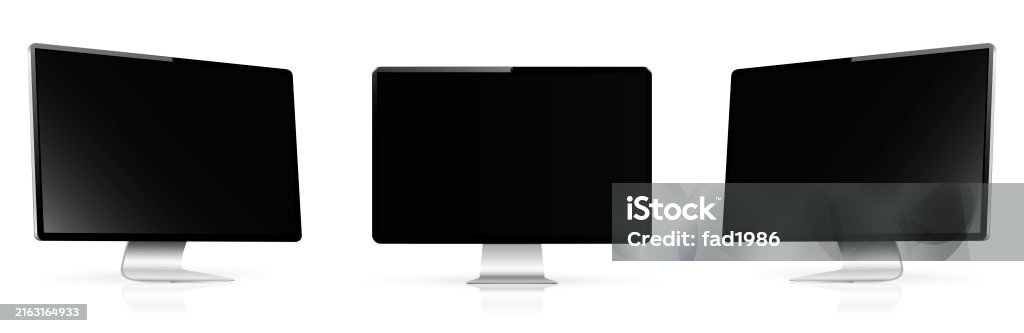 Computer Screen Mockup Computer Display On Three Sides With Black ...