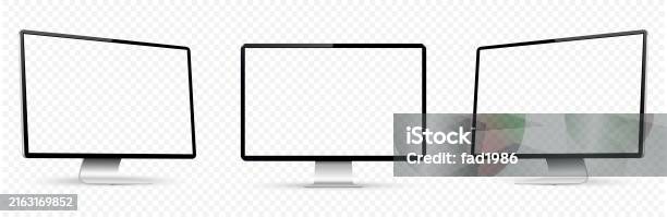 Realistic Computer Screen Mockup Computer Display On Three Sides With ...