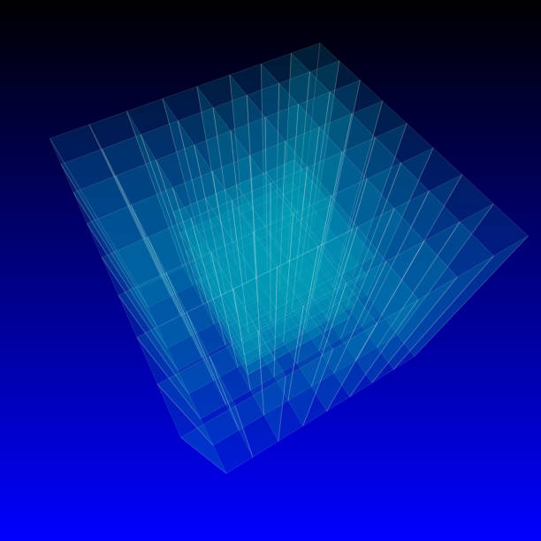 istock 3D render of semi transparent glass walls against dark blue background. With perspective. 2163170635