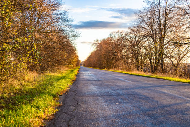 istock Beautiful empty asphalt road in countryside on colored background 2163175798