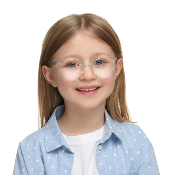 istock Little girl with glasses on white background 2163176459