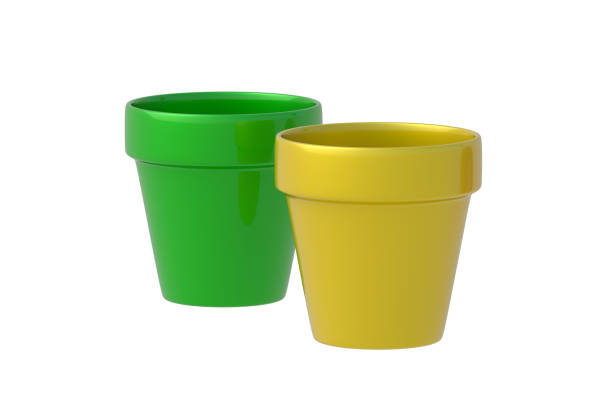 Empty ceramic flower pots isolated on white background. Gardening equipment. 3d render