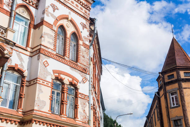 istock architectural background, facades of ancient buildings 2163183231