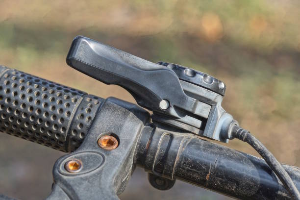 istock part of bicycle handlebar with black plastic gear shifter 2163184314