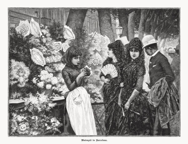 istock Spring in Barcelona, Catalonia, Spain, wood engraving, published in 1892 2163187235