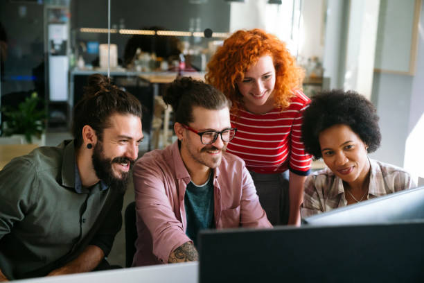 istock Software engineers working on project and programming in company. Startup business concept 2163195605
