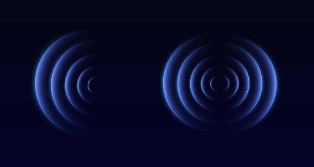 wifi vlnový světelný efekt. radarový senzor, technologie pípnutí, digitální značení. průhledný symbol neonového kruhu. bezdrátové připojení k internetu. radar nebo sonar s bezdrátovou technologií vyzařující světelný efekt - senzor stock ilustrace