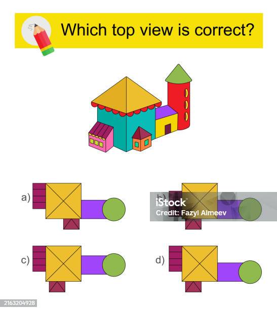 Top View Worksheet Logic Puzzle For Kids Which Top View Is Correct Worksheet Answer Is D ...