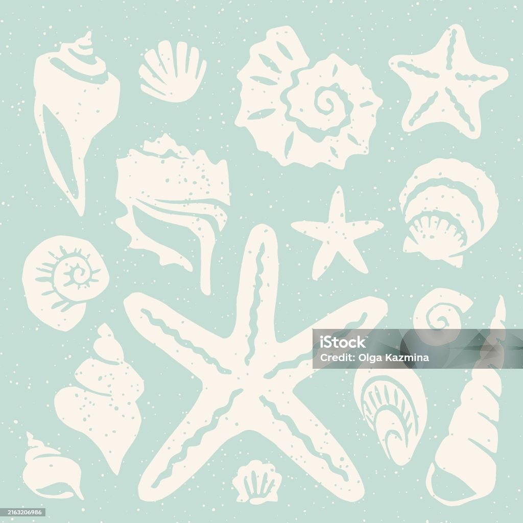 Seashell Cut Out Pattern Cut Out Seashells Square Block Print Seashells Cutouts On Pastel Blue ...