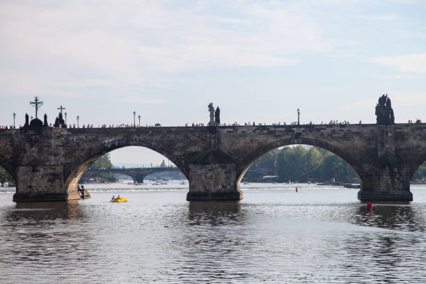 Prague Charles Bridge over Vltava river in Old Town