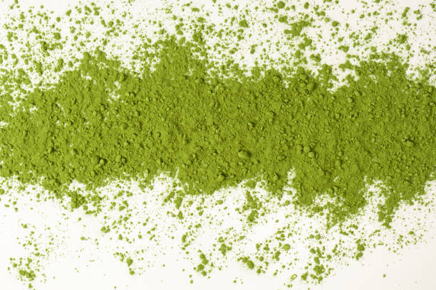 Matcha tea, matcha powder isolated on a white background.