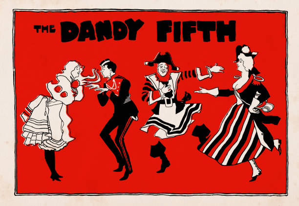 People in traditional clothing dancing having fun at carnival Art nouveau illustration 1898 People in traditional clothing dancing having fun Art nouveau illustration
The Dandy Fifth - a poster for a production at the Theatre Royal Nottingham
Original edition from my own archives
Source : 1898 The Poster painted masquerade masks stock illustrations