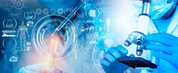 istock Research and developement concept background of scientist or reseacher using microscope in biotechnology laboratory. 2163223516