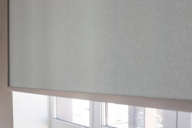 istock Details of gray fabric roller blinds. 2163225270