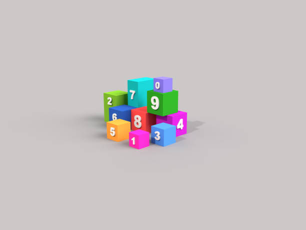 3D 0-9 numbers and colored cubes. 3d colored cubes and numbers