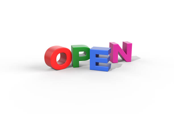 istock 3d render open word on white background. 3d illustration color open letter 2163233898