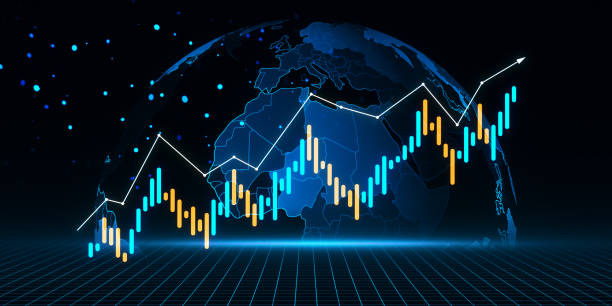 istock Forex trading chart with upward trend on digital globe background. 3D Rendering 2163239785