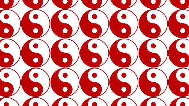 Yin and Yang seamless pattern Yin and Yang seamless pattern, white and red on white yin-yang-clip-art stock illustrations