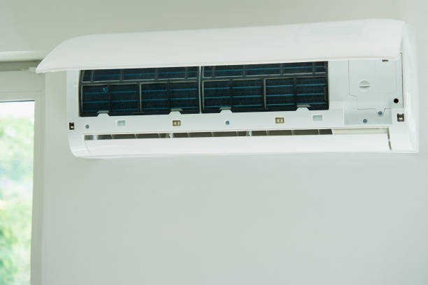 istock Air conditioner unit with opened front cover ready for maintenance 2163246448