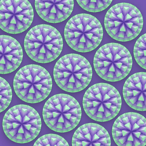 3d rendering digital illustration of a pattern of symmetrical star shapes resembling gemstones or crystals. Mosaic effect