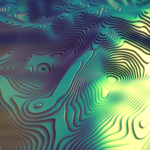 istock Intricate wavy metallic glossy lines. Digital illustration of a dark pattern with neon reflections. 3d rendering 2163247305