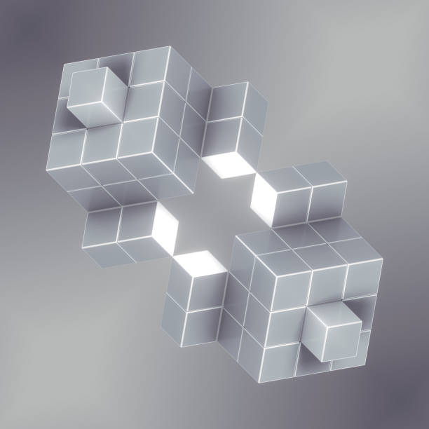 istock Three-dimensional digital illustration of geometric rectangular shapes in white color. 3d rendering 2163248218
