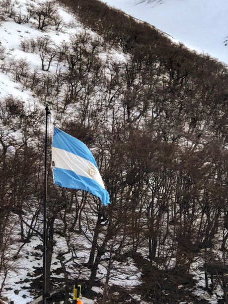Argentine flag flying on La Hoya hill, Esquel