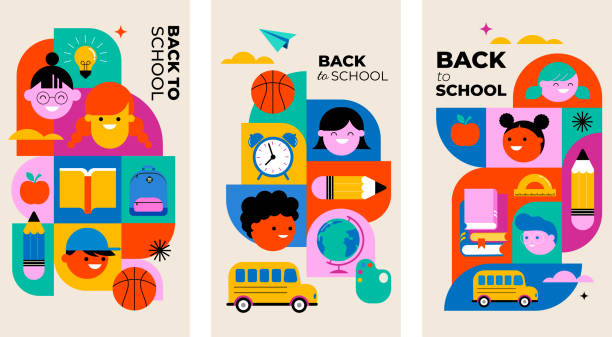 ilustrații de stoc cu back to school, geometrical modern style design. back to school sale, promotion, poster and flyer. vector illustration - educaţie