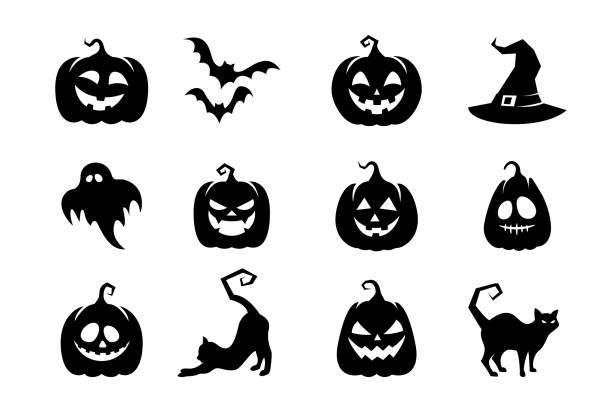 koleksi ikon halloween bahagia - kengerian ketakutan ilustrasi stok