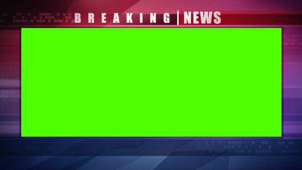 istock Breaking news backdrop graphics card, with a green screen window and copy space for titles 2163262731
