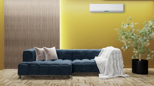 istock modern bright interiors room with air conditioning and remote control illustration 3D rendering 2163266351