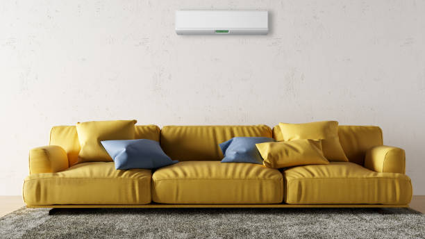 istock modern bright interiors room with air conditioning and remote control illustration 3D rendering 2163266369