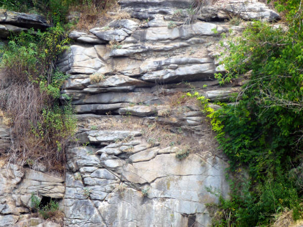 istock Vertical granite rock from layered granite stones. Side view. 2163276711