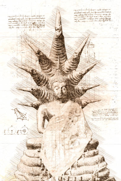 istock Sitting Thai buddha with Nakhon snakes in da Vinci style 2163278540