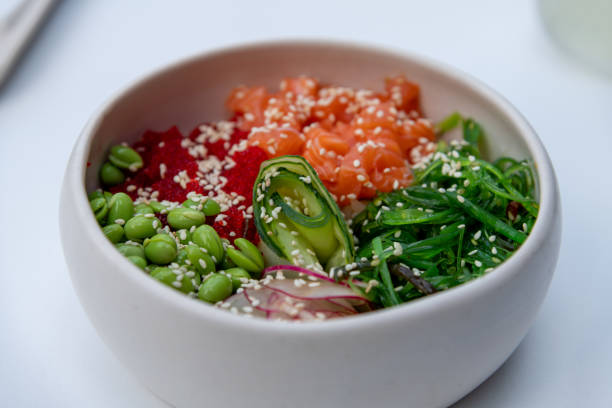 istock seafood poke bowl with salmon 2163290633