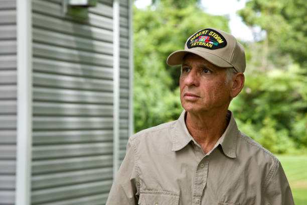 United States veteran at home in backyard