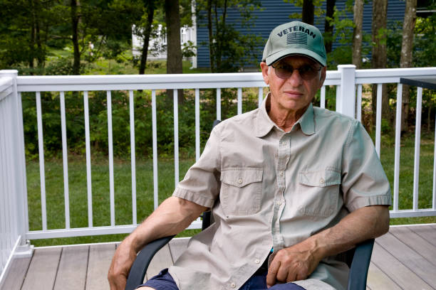 istock U.S. veteran relaxing at home on deck 2163304833